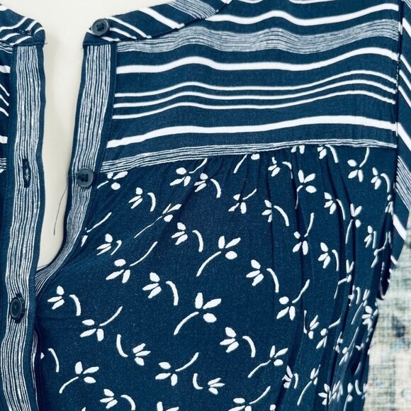 Loft Outlet Shift Dress Size M Petite  Navy White Elastic Waist Sleeveless - Picture 4 of 8